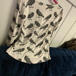 Kate Quinn Black and White Bird Pattern Shirt